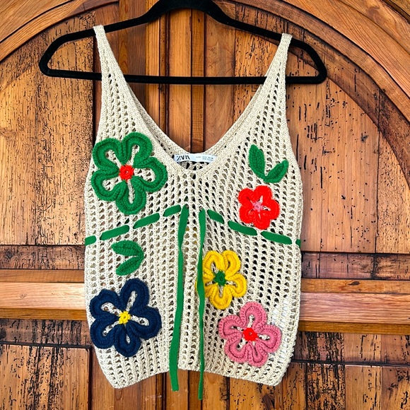 Zara Tops - Zara Floral Crochet Hippie Boho Tank